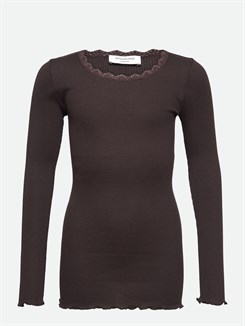 Rosemunde Silk t-shirt regular w/ lace - Dark espresso