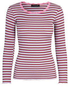 Rosemunde Silk t-shirt regular w/ lace - Mix multi stripe
