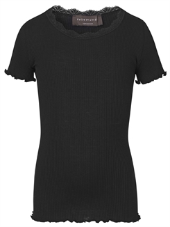 Rosemunde Silk t-shirt regular w/ lace - Black