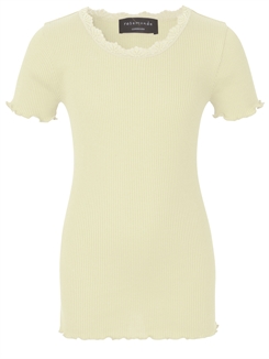 Rosemunde Silk t-shirt regular w/ lace - Pale Yellow