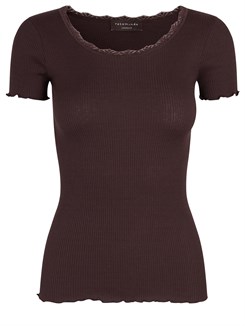 Rosemunde Silk t-shirt regular w/ lace - Black brown
