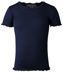 Rosemunde Silk t-shirt regular w/ lace - Navy