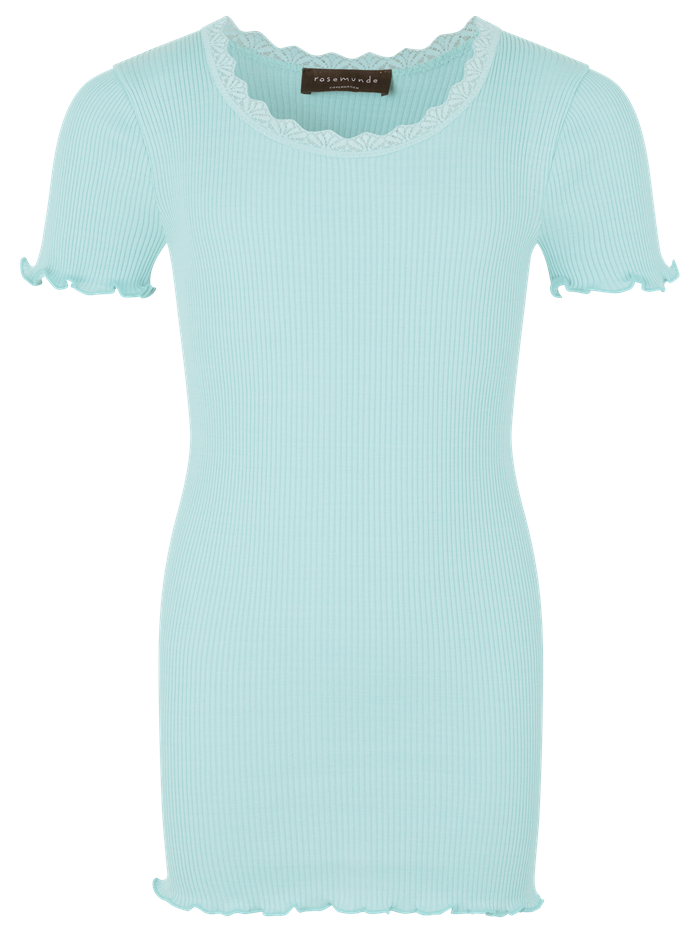 Rosemunde Silk t-shirt regular w/ lace - Caribbean sea