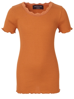 Rosemunde Silk t-shirt regular w/ lace - Dusty orange