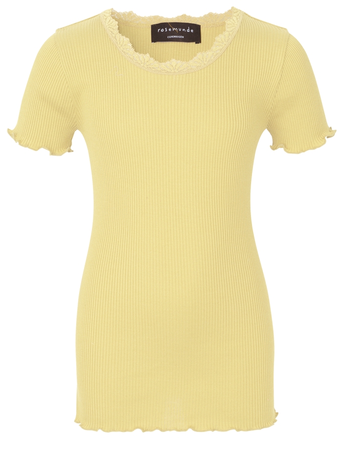 Rosemunde Silk t-shirt regular w/ lace - Vanilla yellow