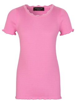 Rosemunde Silk t-shirt regular w/ lace - Bubblegum Pink