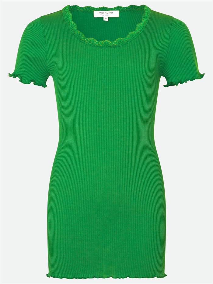 Rosemunde Silk t-shirt regular w/ lace - Bright Green