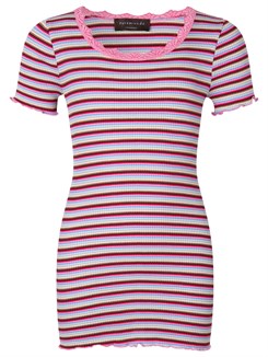 Rosemunde Silk t-shirt regular w/ lace - Mix multi stripe