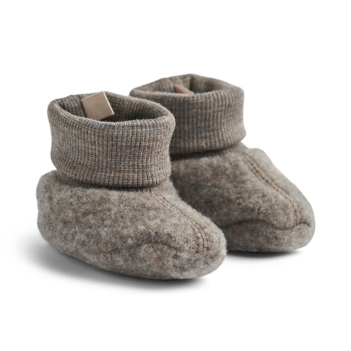 Wheat wool fleece booties - Brown melange