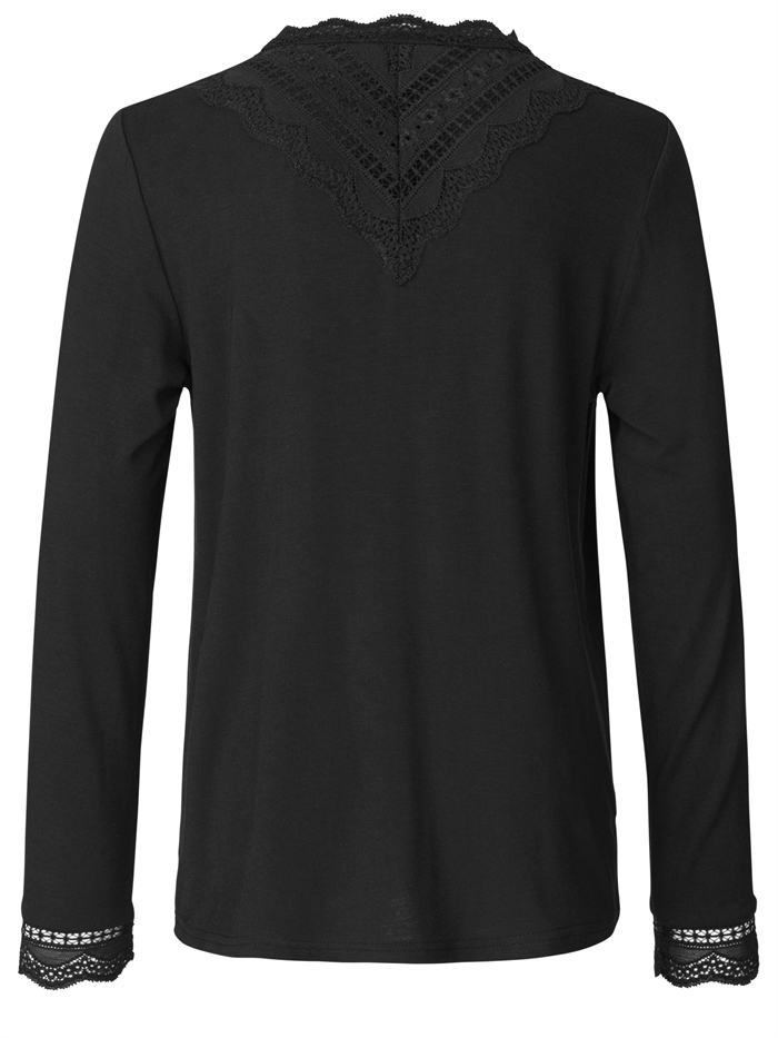 Rosemunde  t-shirt regular LS w/lace - Black