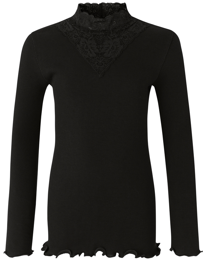 Rosemunde Organic t-shirt regular LS w/lace - Black