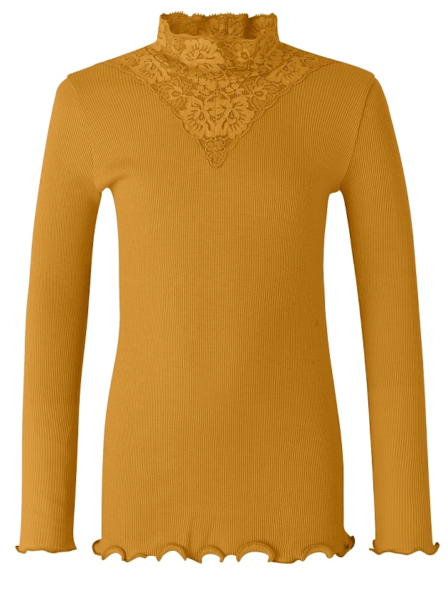 Rosemunde Organic t-shirt regular LS w/lace - Golden mustard