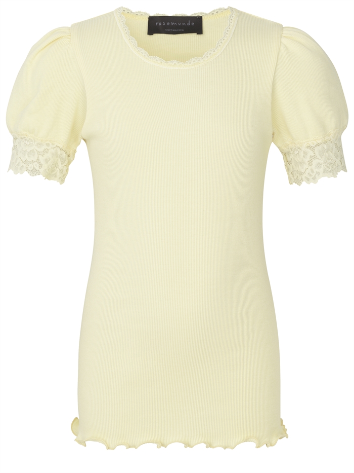 Rosemunde Organic t-shirt regular w/ lace - Pale yellow