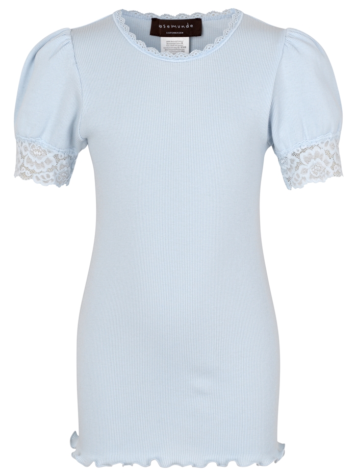 Rosemunde Organic t-shirt regular w/ lace - Heather sky