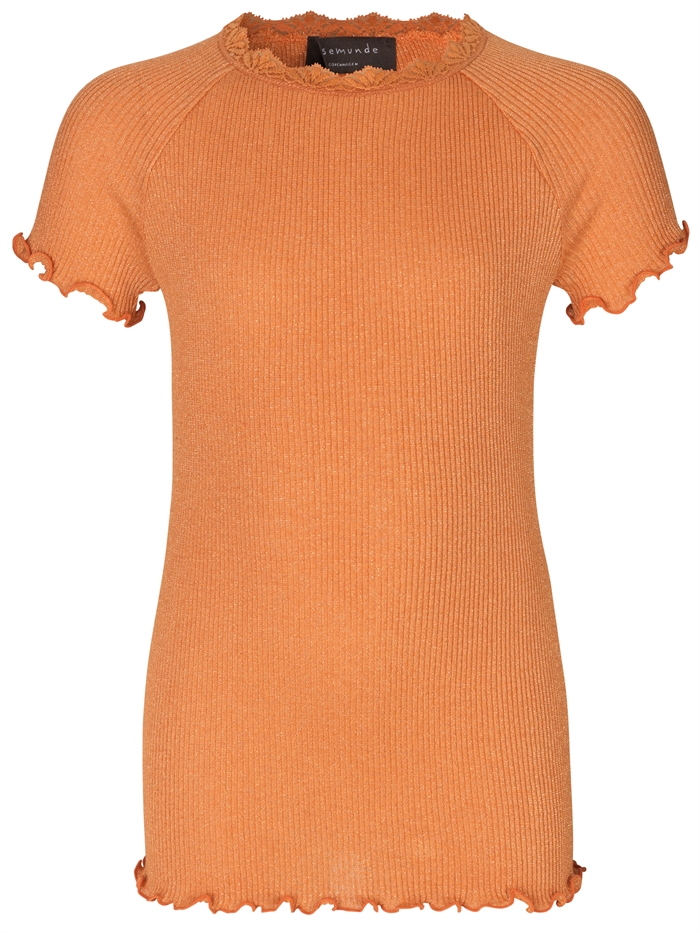 Rosemunde Silk t-shirt regular w/ lurex - Orange shine