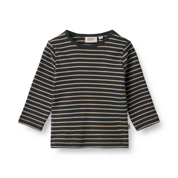 Wheat T-shirt striped LS Stig - Navy stripe
