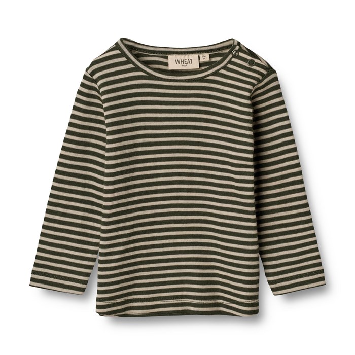 Wheat wool T-shirt LS - Green stripe