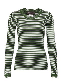 Rosemunde Silk t-shirt regular w/ lace - Forest Elf mix stripe