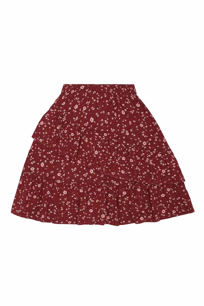 Soft Gallery Fine Skirt - Oxblood Red, AOP Flowery