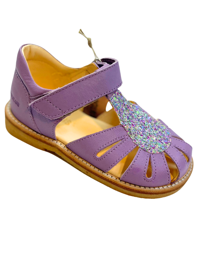Angulus sandal med lukket tå og velcro (normal til bred pasform) - Lilac/Confetti Glitter