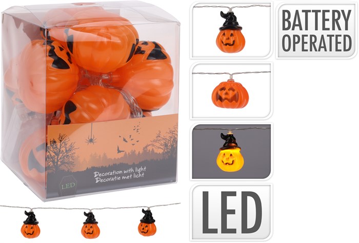 Halloween LED lyskæde m/10 lys - Græskar uden hat