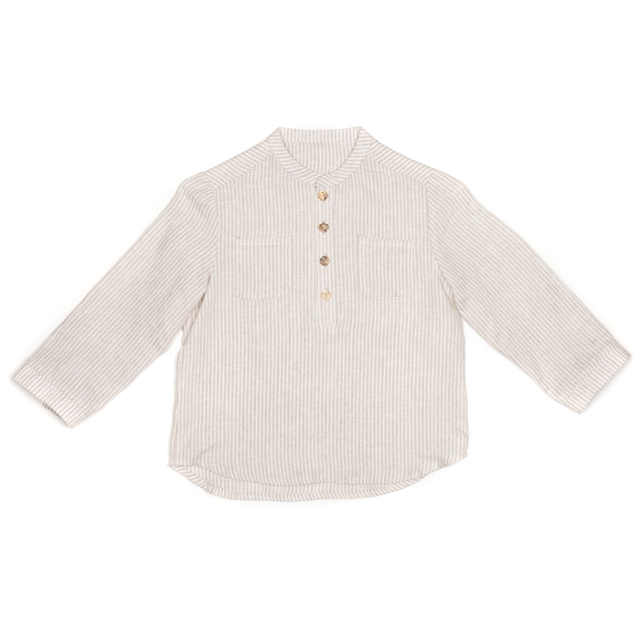 Huttelihut Emil shirt - Linen stribes Camel
