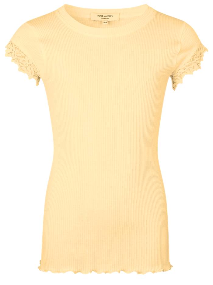 Rosemunde Silk t-shirt m/ blondeærmer - Lemon creme