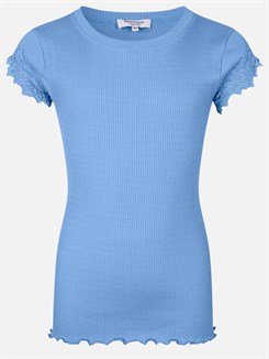 Rosemunde Silk t-shirt m/ blondeærmer - Blue heaven