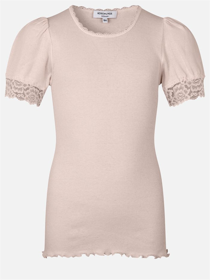 Rosemunde Organic t-shirt regular w/ lace - Soft Rose