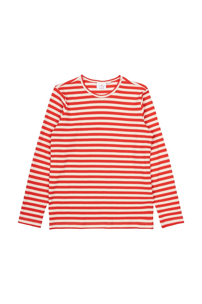 The New Moore LS rib Tee - Poppy Red Striped