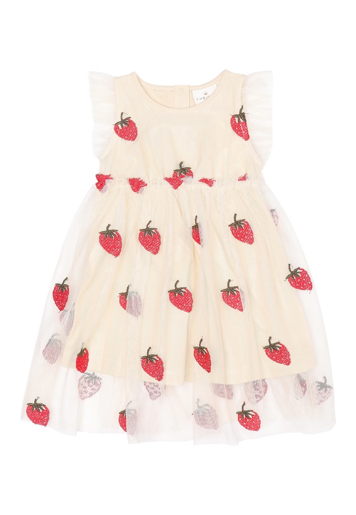 The New Loannah LS dress - Angora Big Strawberry AOP