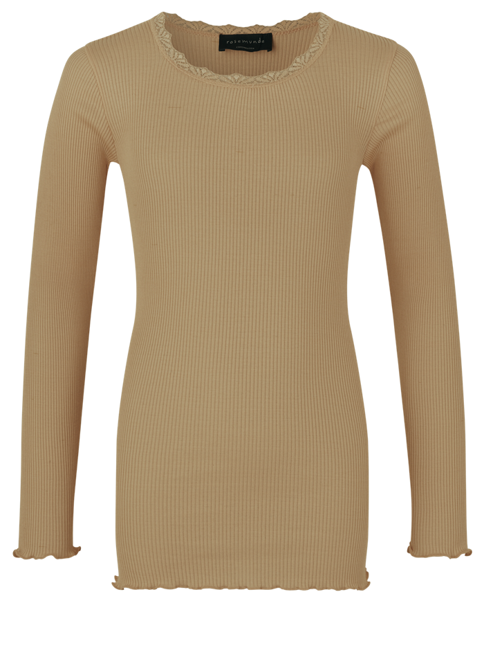 Rosemunde Silk t-shirt regular w/ lace - Portobello brown